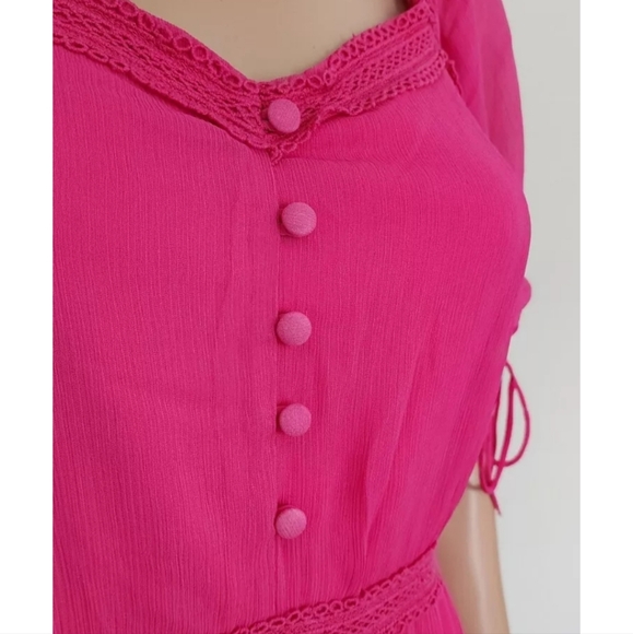 RACHEL PARCELL MAGENTA TIERED SHORT SLEEVES SUNDAY PARTY MIDI DRESS MEDIUM M NWT - Picture 7 of 16